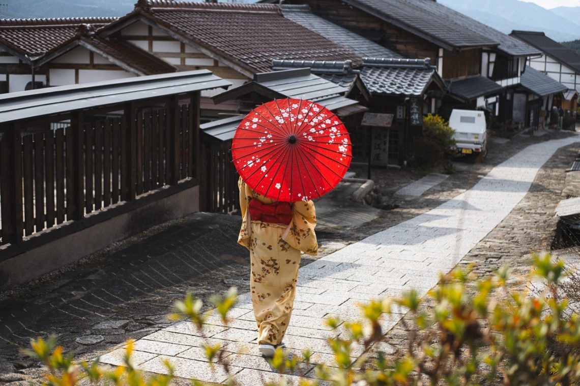 lady walking japan